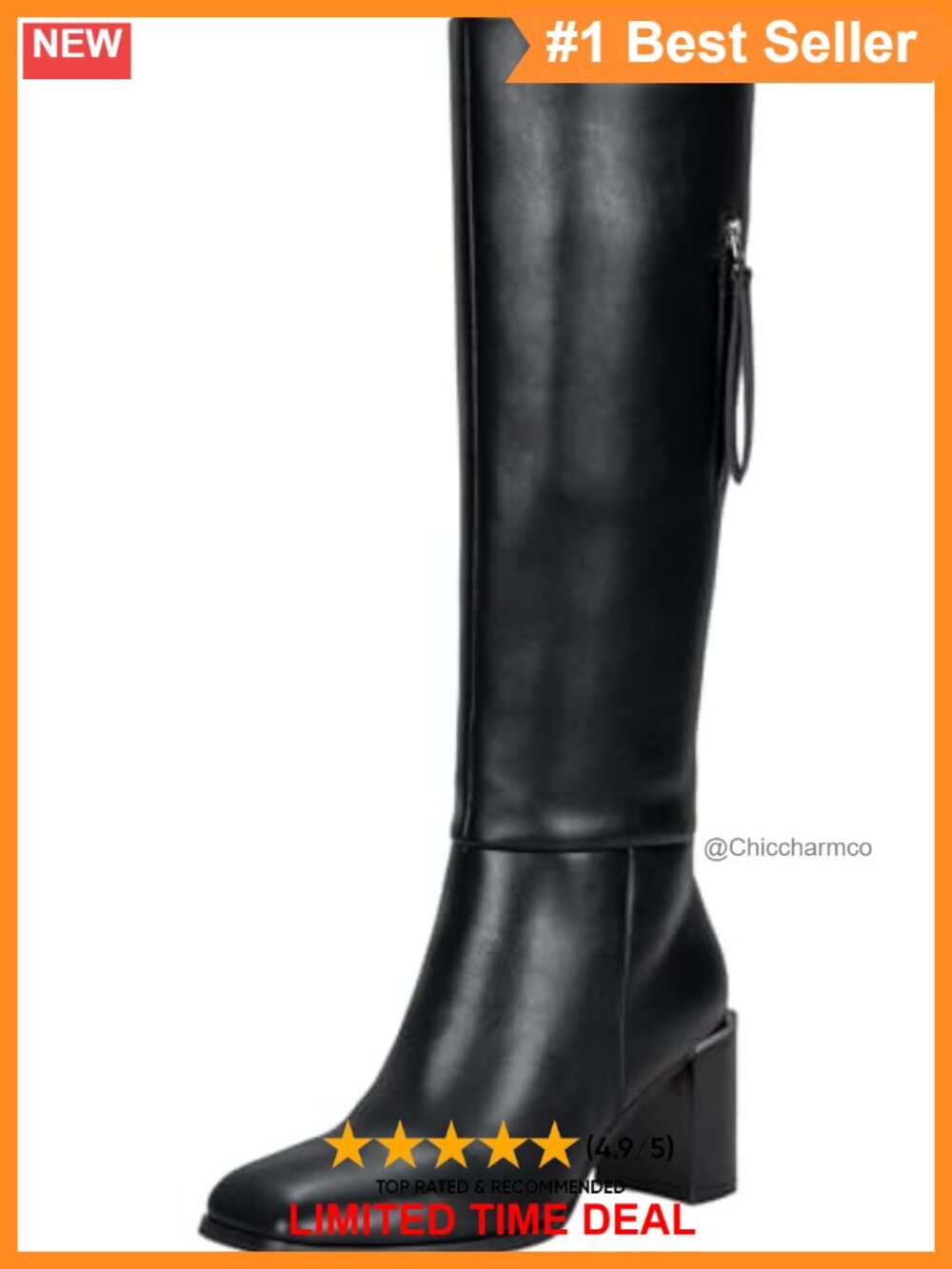 Faux Leather Square Toe Knee High Boots with Chunky Heel